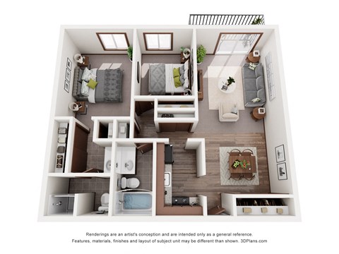 Floor plan for 2 beds, 2 baths, 1104 sqft